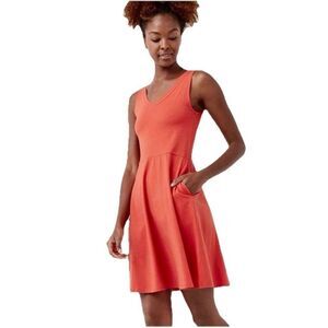 Pact Sleeveless V-Neck Fit and Flare Organic Cotton Mini Dress in Orange | Small